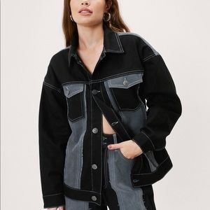 Colorblock Oversized Collared Denim Jacket and wide legged Pants SZ 8